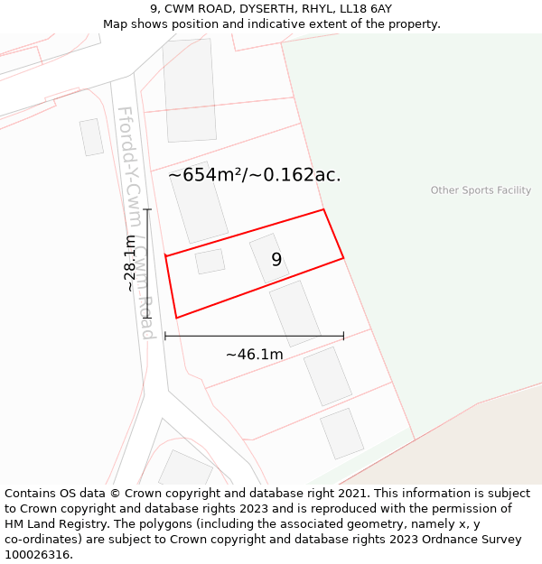 9, CWM ROAD, DYSERTH, RHYL, LL18 6AY: Plot and title map