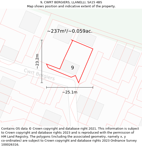 9, CWRT BERGIERS, LLANELLI, SA15 4BS: Plot and title map