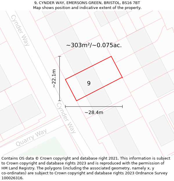 9, CYNDER WAY, EMERSONS GREEN, BRISTOL, BS16 7BT: Plot and title map