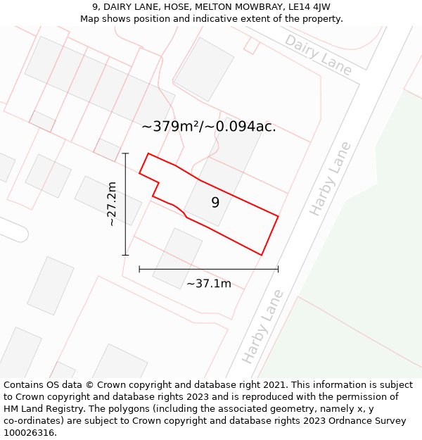 9, DAIRY LANE, HOSE, MELTON MOWBRAY, LE14 4JW: Plot and title map