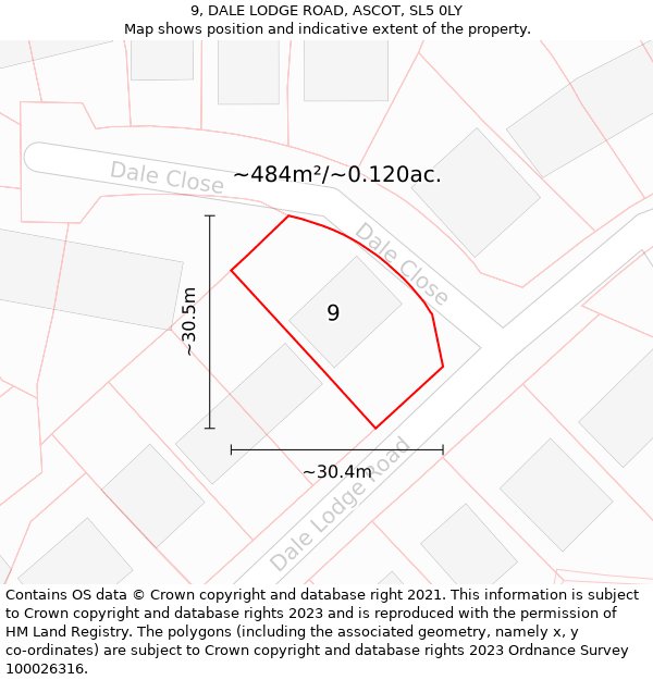 9, DALE LODGE ROAD, ASCOT, SL5 0LY: Plot and title map