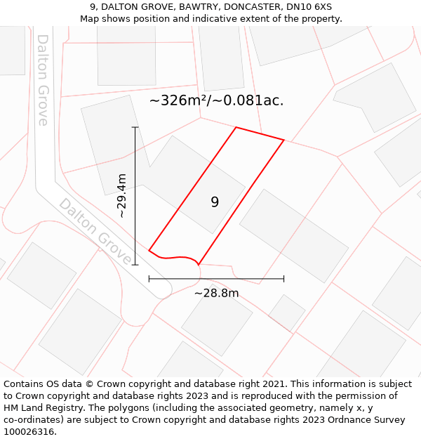 9, DALTON GROVE, BAWTRY, DONCASTER, DN10 6XS: Plot and title map