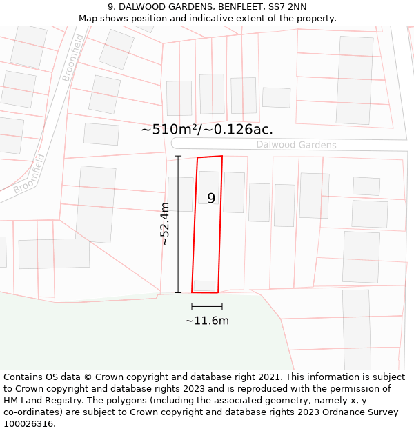 9, DALWOOD GARDENS, BENFLEET, SS7 2NN: Plot and title map