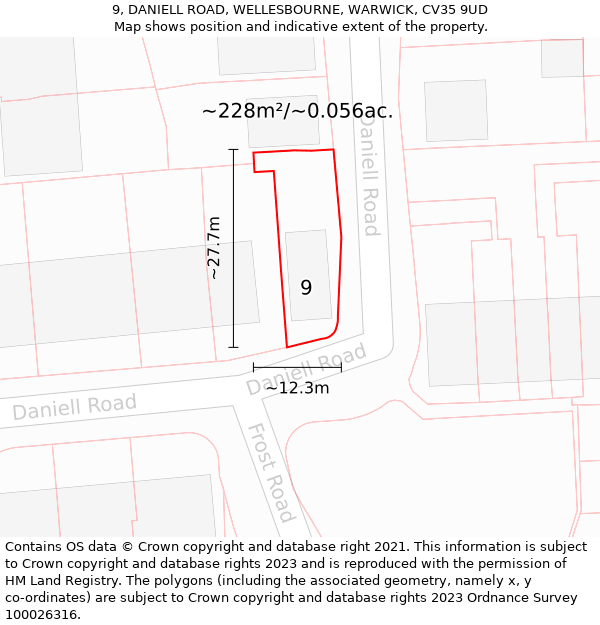 9, DANIELL ROAD, WELLESBOURNE, WARWICK, CV35 9UD: Plot and title map