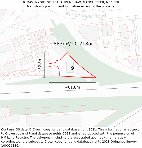 9, DAVENPORT STREET, AUDENSHAW, MANCHESTER, M34 5TP: Plot and title map