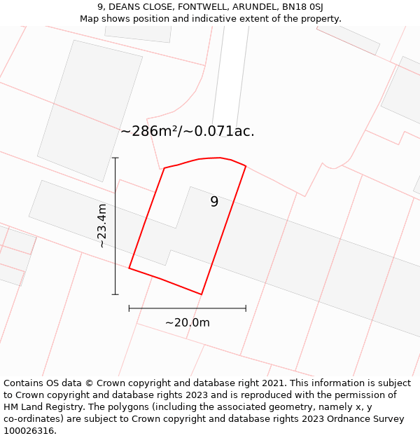 9, DEANS CLOSE, FONTWELL, ARUNDEL, BN18 0SJ: Plot and title map