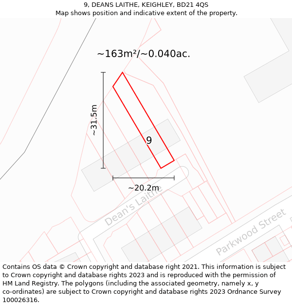 9, DEANS LAITHE, KEIGHLEY, BD21 4QS: Plot and title map