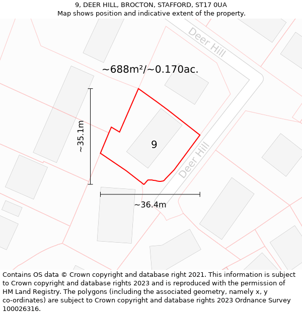 9, DEER HILL, BROCTON, STAFFORD, ST17 0UA: Plot and title map