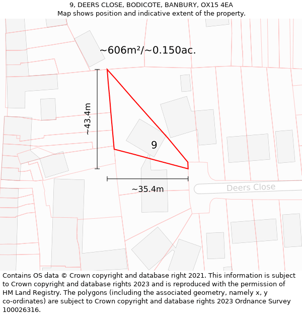 9, DEERS CLOSE, BODICOTE, BANBURY, OX15 4EA: Plot and title map