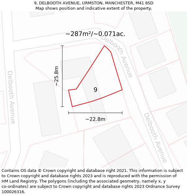 9, DELBOOTH AVENUE, URMSTON, MANCHESTER, M41 8SD: Plot and title map