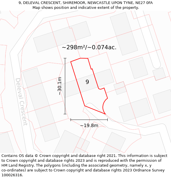 9, DELEVAL CRESCENT, SHIREMOOR, NEWCASTLE UPON TYNE, NE27 0FA: Plot and title map