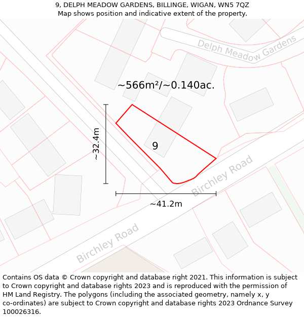 9, DELPH MEADOW GARDENS, BILLINGE, WIGAN, WN5 7QZ: Plot and title map