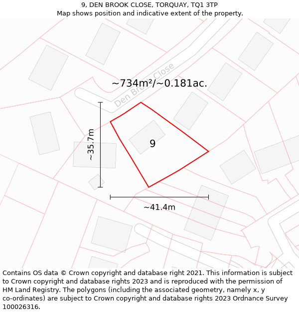 9, DEN BROOK CLOSE, TORQUAY, TQ1 3TP: Plot and title map