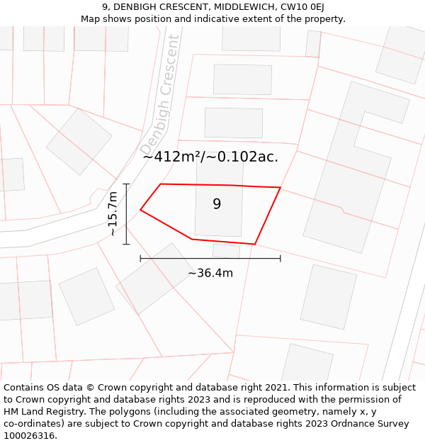 9, DENBIGH CRESCENT, MIDDLEWICH, CW10 0EJ: Plot and title map