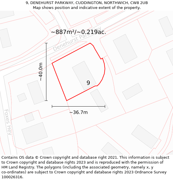 9, DENEHURST PARKWAY, CUDDINGTON, NORTHWICH, CW8 2UB: Plot and title map