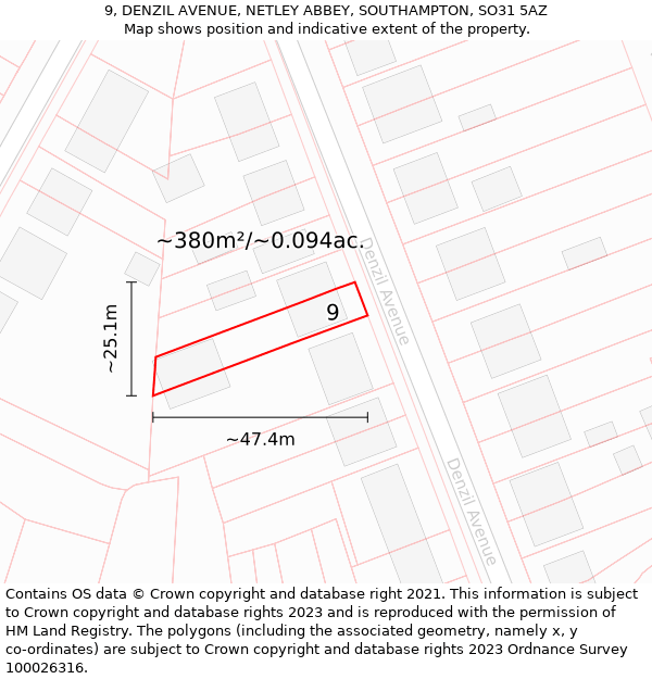 9, DENZIL AVENUE, NETLEY ABBEY, SOUTHAMPTON, SO31 5AZ: Plot and title map