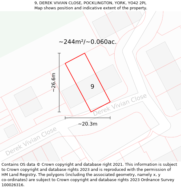 9, DEREK VIVIAN CLOSE, POCKLINGTON, YORK, YO42 2PL: Plot and title map