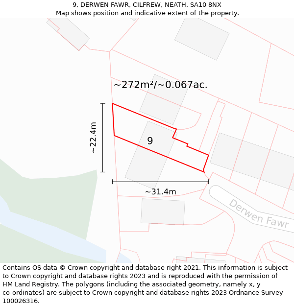 9, DERWEN FAWR, CILFREW, NEATH, SA10 8NX: Plot and title map