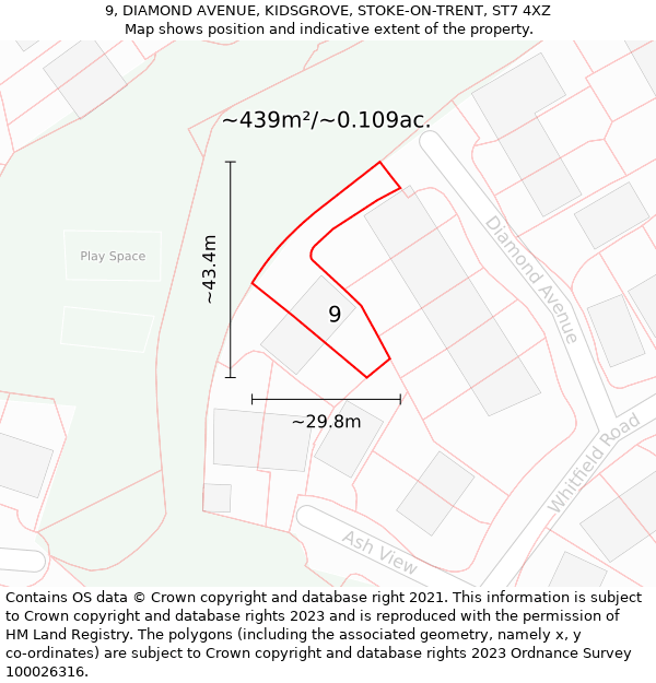 9, DIAMOND AVENUE, KIDSGROVE, STOKE-ON-TRENT, ST7 4XZ: Plot and title map