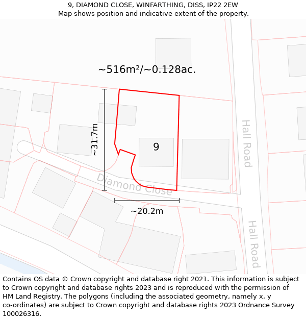 9, DIAMOND CLOSE, WINFARTHING, DISS, IP22 2EW: Plot and title map