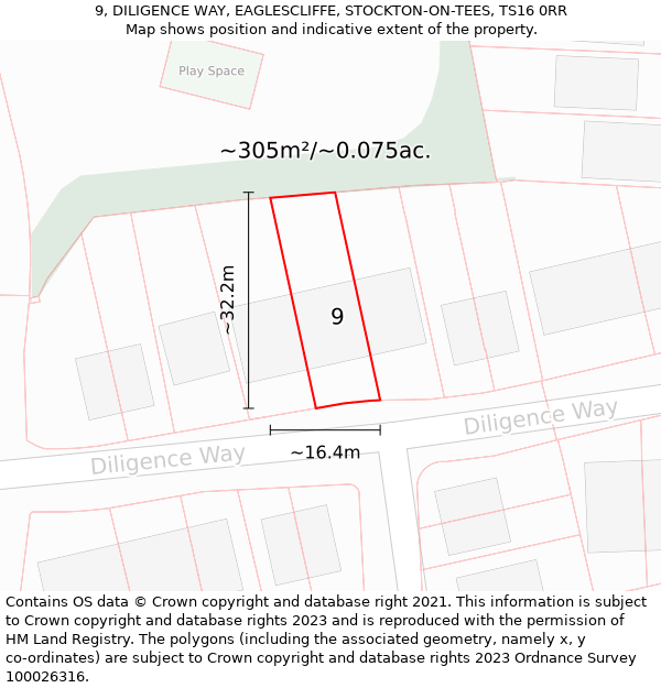 9, DILIGENCE WAY, EAGLESCLIFFE, STOCKTON-ON-TEES, TS16 0RR: Plot and title map