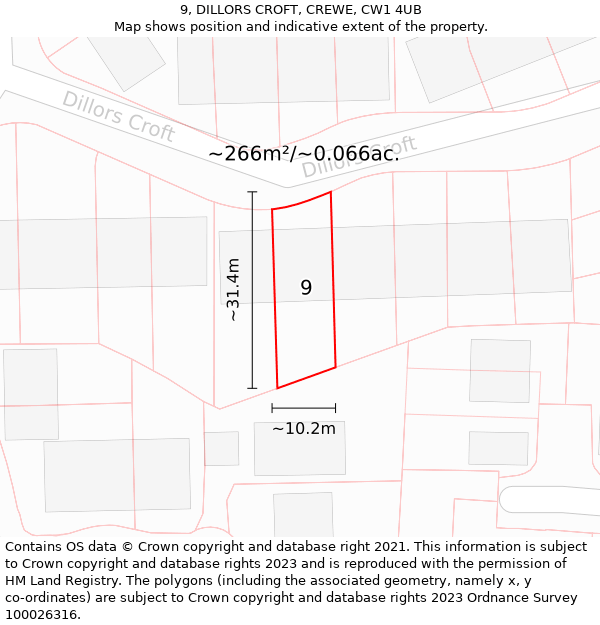 9, DILLORS CROFT, CREWE, CW1 4UB: Plot and title map