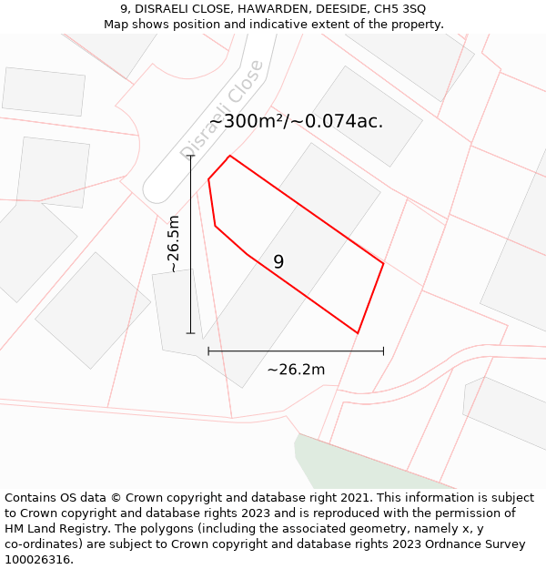 9, DISRAELI CLOSE, HAWARDEN, DEESIDE, CH5 3SQ: Plot and title map