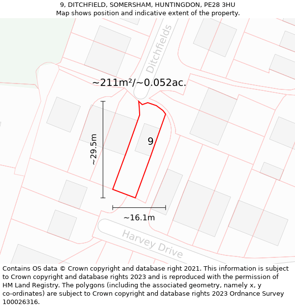 9, DITCHFIELD, SOMERSHAM, HUNTINGDON, PE28 3HU: Plot and title map