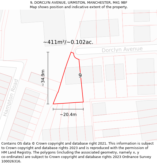 9, DORCLYN AVENUE, URMSTON, MANCHESTER, M41 9BF: Plot and title map