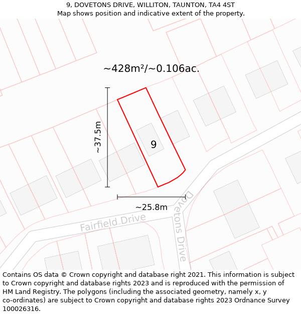 9, DOVETONS DRIVE, WILLITON, TAUNTON, TA4 4ST: Plot and title map