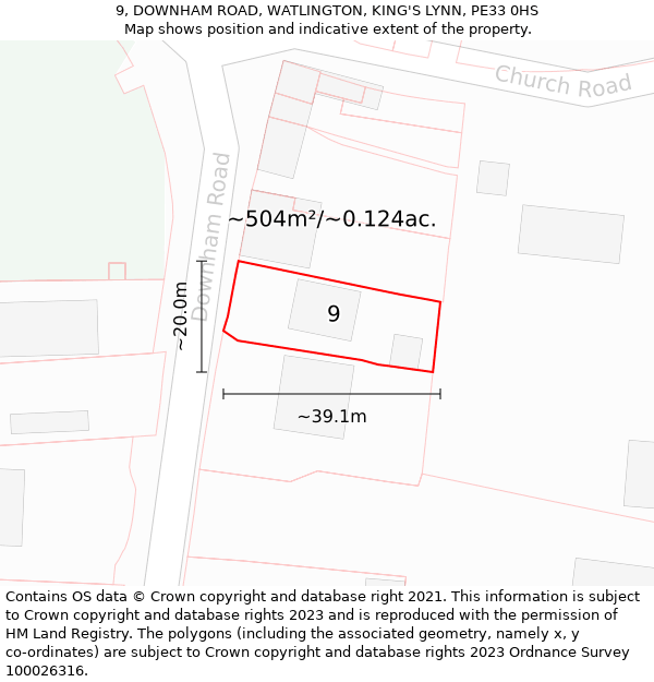 9, DOWNHAM ROAD, WATLINGTON, KING'S LYNN, PE33 0HS: Plot and title map