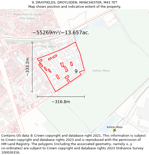 9, DRAYFIELDS, DROYLSDEN, MANCHESTER, M43 7ET: Plot and title map