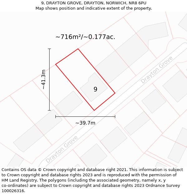 9, DRAYTON GROVE, DRAYTON, NORWICH, NR8 6PU: Plot and title map