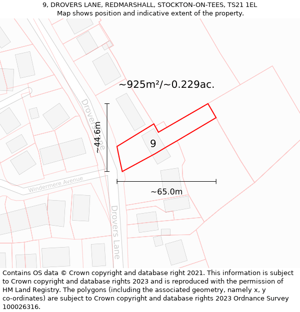 9, DROVERS LANE, REDMARSHALL, STOCKTON-ON-TEES, TS21 1EL: Plot and title map