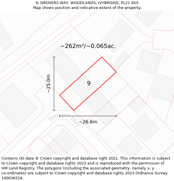 9, DROVERS WAY, WOODLANDS, IVYBRIDGE, PL21 9XA: Plot and title map