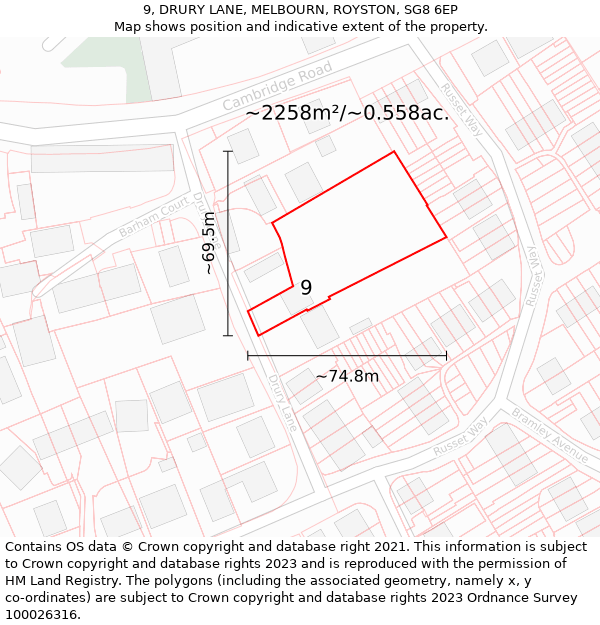 9, DRURY LANE, MELBOURN, ROYSTON, SG8 6EP: Plot and title map