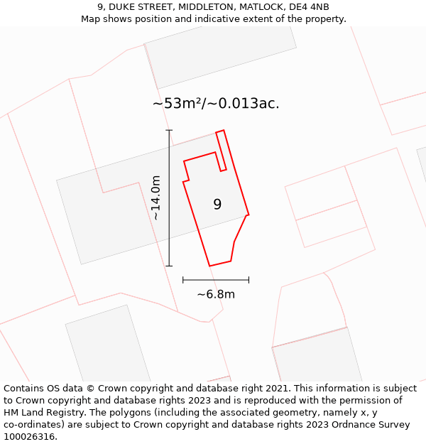 9, DUKE STREET, MIDDLETON, MATLOCK, DE4 4NB: Plot and title map