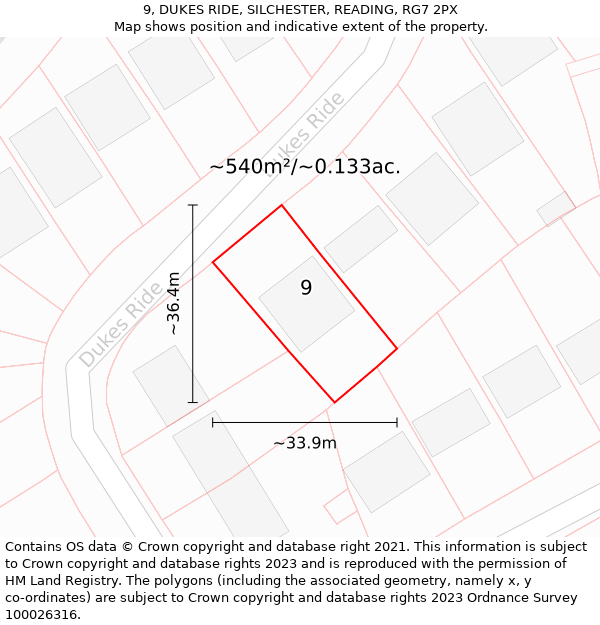 9, DUKES RIDE, SILCHESTER, READING, RG7 2PX: Plot and title map