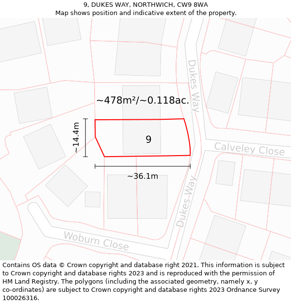 9, DUKES WAY, NORTHWICH, CW9 8WA: Plot and title map