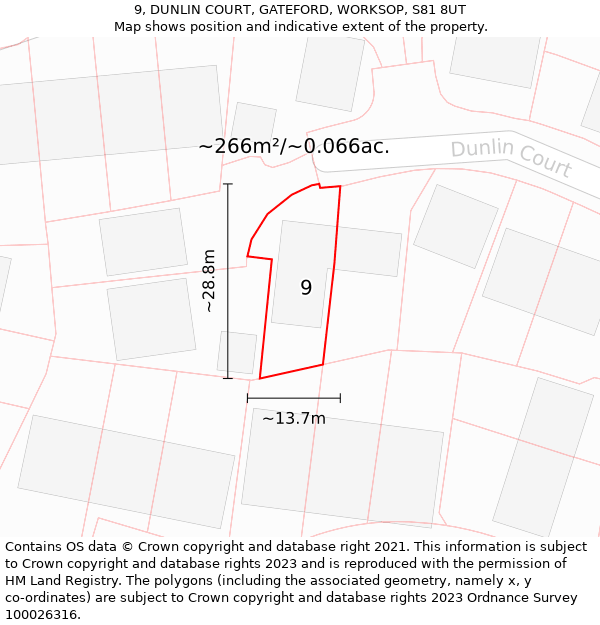 9, DUNLIN COURT, GATEFORD, WORKSOP, S81 8UT: Plot and title map