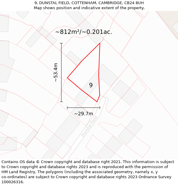 9, DUNSTAL FIELD, COTTENHAM, CAMBRIDGE, CB24 8UH: Plot and title map