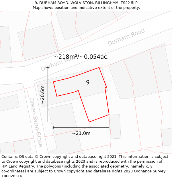 9, DURHAM ROAD, WOLVISTON, BILLINGHAM, TS22 5LP: Plot and title map