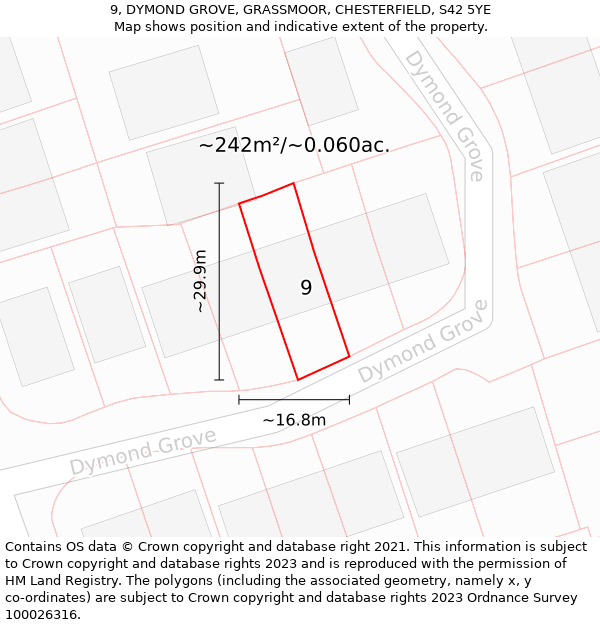 9, DYMOND GROVE, GRASSMOOR, CHESTERFIELD, S42 5YE: Plot and title map