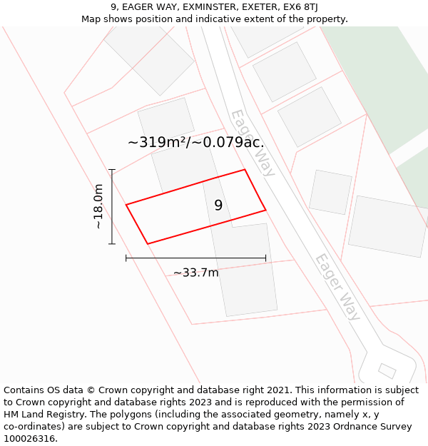 9, EAGER WAY, EXMINSTER, EXETER, EX6 8TJ: Plot and title map