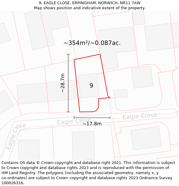 9, EAGLE CLOSE, ERPINGHAM, NORWICH, NR11 7AW: Plot and title map