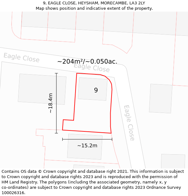 9, EAGLE CLOSE, HEYSHAM, MORECAMBE, LA3 2LY: Plot and title map