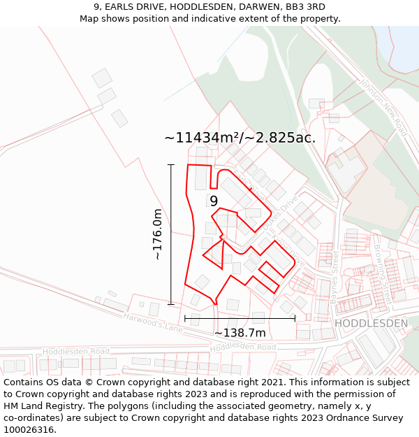 9, EARLS DRIVE, HODDLESDEN, DARWEN, BB3 3RD: Plot and title map