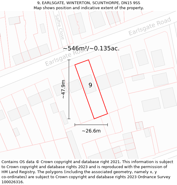 9, EARLSGATE, WINTERTON, SCUNTHORPE, DN15 9SS: Plot and title map