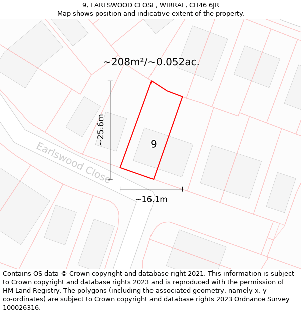 9, EARLSWOOD CLOSE, WIRRAL, CH46 6JR: Plot and title map