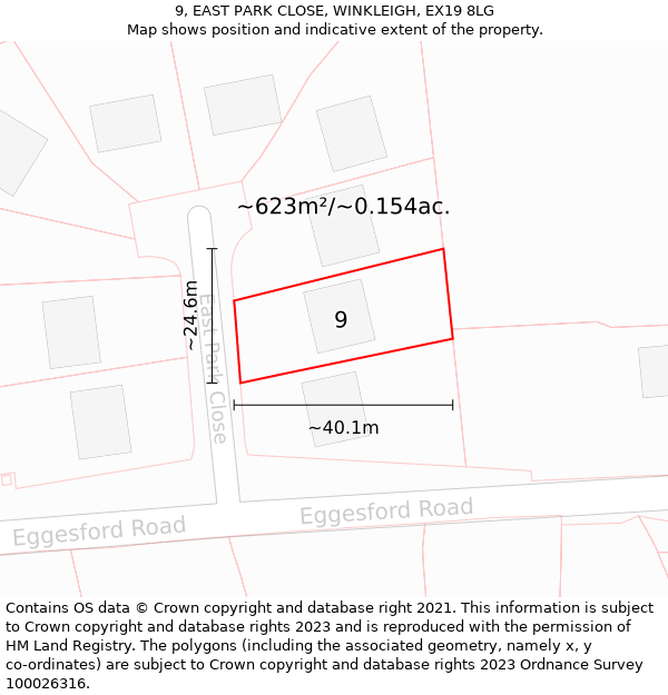 9, EAST PARK CLOSE, WINKLEIGH, EX19 8LG: Plot and title map